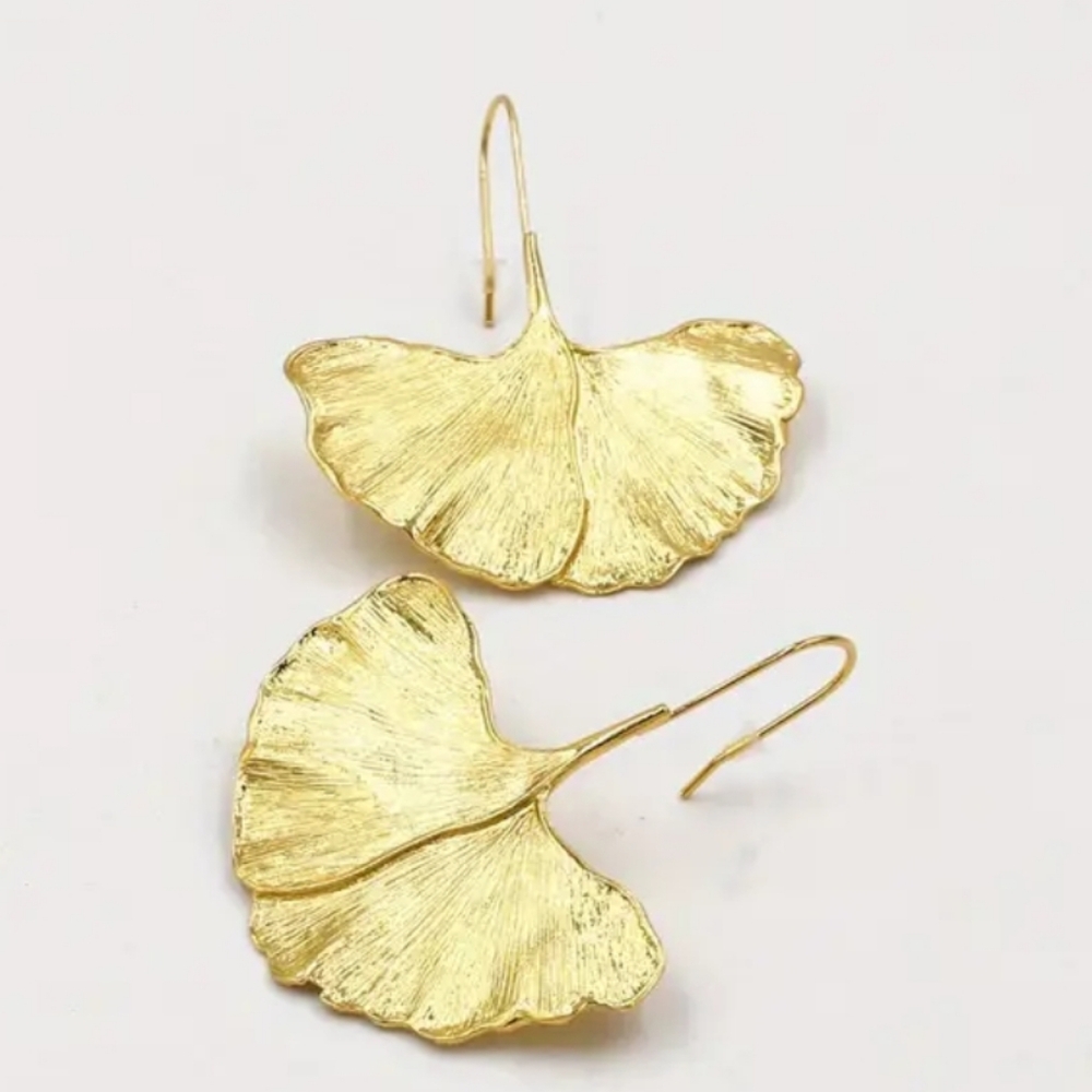 Ginkgo Leaf Earrings for Women, Gold Flower Petal Dangle Earrings Hypoallergenic